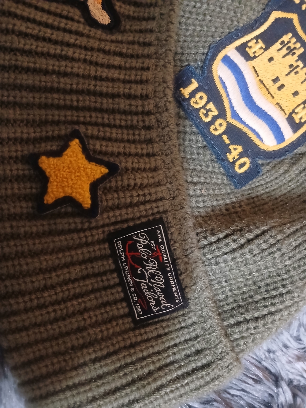 Rare Ralph Lauren Polo Marine Olive Green Patch Knit Hat - Picture 2 of 8